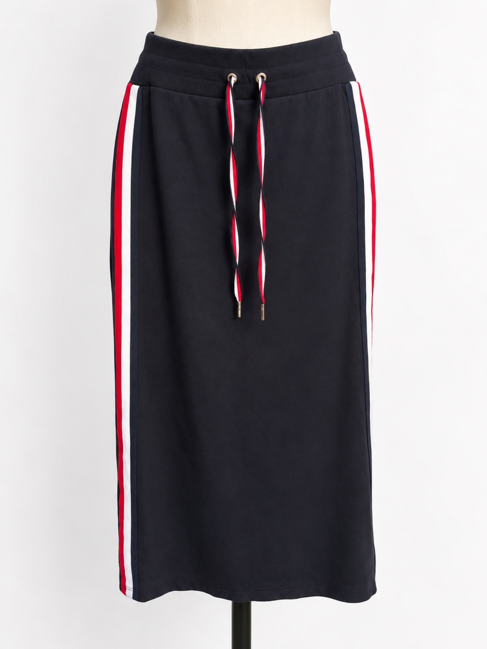 Tommy Hilfiger Navy Midi Pencil Skirt Red White Side Stripe Stretch M